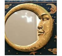 Vintage 90s Witch Moonseer Mirror, Gold Crescent Moon Face Wall Mirror, Unique Halloween Wall Decorative Mirrors for Home Porch Decor
