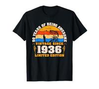 Vintage 90th Birthday 90-Year-Old Fishing Lovers Born 1936 T-Shirt