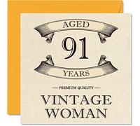 Vintage 91st Birthday Cards for Women - Aged 91 Years - Fun Birthday Card for Mum Sister Wife Granny Nanny Grandma Auntie, 145mm Ladies Greeting Cards, 91st Card