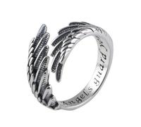 Vintage 925 Sterling Silver Angel Wing Ring for Men Women Open Adjustable