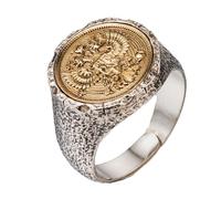 Vintage 925 Sterling Silver Double Headed Eagle Ring Russian Emblem Signet Ring for Men Women Gold Tone Size V 1/2 Open Adjustable