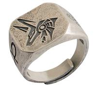 Vintage 925 Sterling Silver Egyptian God of Death Pharaoh's Guard Anubis Ring Wolf Head Ring Engraved Ankh Cross for Men Women Open and Adjustable