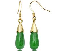 Vintage 925 Sterling Silver Jade Dangle Earrings for Women, Natural Green Hetian Jade Drop Earring Hook Jewelry Lucky Chinese Gift for Her (Golden hook), 宝石, Crystal Nephrite Jade Garnet