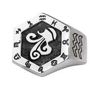 Vintage 925 Sterling Silver Zodiac Sign Constellation Aquarius Ring Birthday Gift for Men Women Open and Adjustable