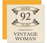Vintage 92nd Birthday Cards for Women - Aged 92 Years - Fun Birthday Card for Mum Sister Wife Granny Nanny Grandma Auntie, 145mm Ladies Greeting Cards, 92nd Card