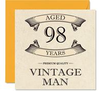Vintage 98th Birthday Cards for Men - Aged 98 Years - Fun Birthday Card for Grandpa Dad Husband Uncle Brother Grandad, 145mm Greeting Cards, 98th Card