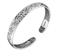 Vintage 999 Pure Silver Feng Shui Bracelet, Six-Character Mantra Pixiu Heart Sutra, Tibetan Buddhist Wealth & Luck Amulet, Adjustable for Men & Women(Lo-Tus A)