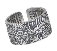 Vintage 999 Sterling Silver Chinese Dragon Ring Band Inscribed Heart Sutra for Men Women Open and Adjustable