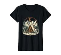 Vintage A-Frame Cabin Shirt Retro Mountain Adventure Camping Value Graphic T-Shirt, Women, Black, L