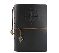 Vintage A5 Travel Notebook - Thread-Bound Loose Leaf with Tie Closure Stationery & Office Supplies (Black)