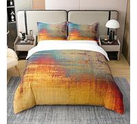 Vintage Abstract Bedding Set Double Size Boys Girls Blue Yellow Messy Rust Painting Duvet Cover Soft 100% Cotton Comforter Cover Set Grunge Art Bed Set Bed Set Chic Bedroom Decor