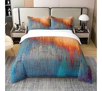 Vintage Abstract Bedding Set King Size Boys Girls Modern Grunge Art Duvet Cover Soft 100% Cotton Comforter Cover Set Blue Brown Messy Rust Painting Bed Set Bed Set Chic Bedroom Decor