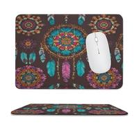 Vintage Abstract Feather Non-Slip Base Mousepad,Colorful Fantasy Boho Indian Mandala Dreamcatcher Animal Feathers Stitched Edges for Decoration,Most Types of Mouse 9.4"x7.9"