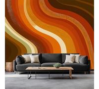 Vintage Abstract Geometric Wave Texture Wallpaper Mural, Non-Woven Orange Print Panoramic Photo Wallpaper for Living Room Bedroom Home Poster Decoration - Not Peel and Stick Mural W300 x H210 cm