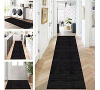 Vintage Abstract Non-Slip Runner Rug 110x300 cm - Washable Hallway & Kitchen Carpet in Black & Grey - Long Corridor & Living Room Rug, Customizable by the Metre