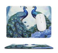 Vintage Abstract Peacock Non-Slip Base Mousepad,Rustic Watercolor Peacock Feathers Hydrangea Flowers Stitched Edges for Decoration,Most Types of Mouse 9.4"x7.9"