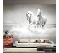 Vintage Abstract River Running White Horse 3D Wallpaper Silky Texture Home Study Office Grey Dining Room Sofa Bedroom Living Room TV Backdrop-250cm×170cm