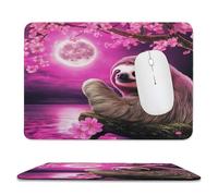 Vintage Abstract Sloth Non-Slip Base Mousepad,Watercolor Rustic Tropical Animal Sloth Cherry Blossom Full Moon Stitched Edges for Decoration,Most Types of Mouse 9.4"x7.9"