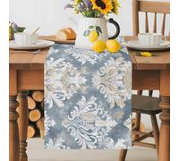 Vintage Abstract Table Runner 13x72 Inches Long Nation Blue White Flowers Retro Ethnic Style Cotton Linen Table Runner Burlap Style for Dinner Table Party Decor Tabletop Decorations