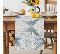 Vintage Abstract Table Runner 16x72 Inches Long Ethnic Nation Blue Brown Flowers Retro Style Cotton Linen Table Runner Burlap Style for Dinner Table Party Decor Tabletop Decorations