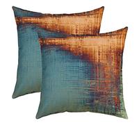 Vintage Abstract Throw Pillow Covers 16"x16" Set of 2 Soft Blue and Brown Messy Rust Painting Pillow Cases Cushion Covers For Living Room Modern Grunge Art Decorative Throw Pillowcases for Sofa