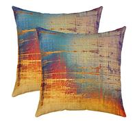 Vintage Abstract Throw Pillow Covers 18"x18" Set of 2 Soft Blue and Yellow Messy Rust Painting Pillow Cases Cushion Covers For Living Room Modern Grunge Art Decorative Throw Pillowcases for Sofa
