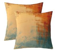 Vintage Abstract Throw Pillow Covers 20"x20" Set of 2 Soft Blue and Brown Messy Rust Painting Pillow Cases Cushion Covers for Living Room Modern Grunge Art Decorative Throw Pillowcases for Sofa Couch