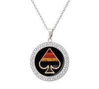 Vintage Aces Spades Shiny Diamond Necklace for Women Personalized Round Pendant Chain Jewel Gift