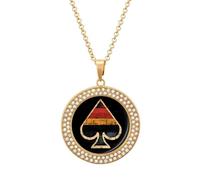 Vintage Aces Spades Shiny Diamond Necklace for Women Personalized Round Pendant Chain Jewel Gift