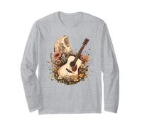 Vintage Acoustic Guitar Floral Moon Design Long Sleeve T-Shirt
