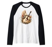 Vintage Acoustic Guitar Floral Moon Design Raglan Baseball Tee
