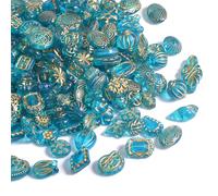 Vintage Acrylic Beads for Jewelry Making, 200+ Mixed Style Plastic Unique Beads, 7-30mm Size, 1/3 Lb Bulk Pack with Storage Box (Blue with Gold Line)