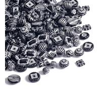 Vintage Acrylic Beads for Jewelry Making, 200+ Mixed Style Plastic Unique Beads, 7-30mm Size, 1/3 Lb Bulk Pack with Storage Box (Black with Silver Line)
