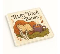 Vintage Acrylic Coaster Gift - Cottagecore Reading Nook Illustration for Tea Lovers, Elegant Autumn Decor