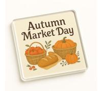 Vintage Acrylic Coaster Gift - Harvest Whimsy Design Autumn Market Day Illustration Table Accessory