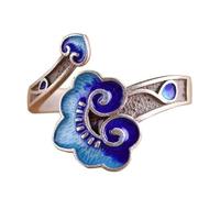 Vintage Adjustable Blue Auspicious Cloud Enamel Open Ring For Women Wedding Party Engagement Jewelry Ethnic Hand Accessories