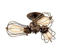 Vintage Adjustable Ceiling Light Cage Lamp Metal Base Semi Flush Mount Rustic Semi Flush Mount Metal Lights (Without Bulb) (with 3 Bulbs) (Bronze)