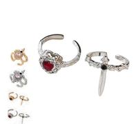 Vintage Adjustable Sword Piercing Heart Ring Set,Cross and Heart Ring,Adjustable Punk Stacking Rings,Unique Minimalist Style Open Couple Rings, for Women Men (#D)