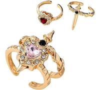 Vintage Adjustable Sword Piercing Heart Ring Set, Stackable Gothic Heart Ring in Gold & Silver Color, Retro Edgy Statement Rings, Romantic Fashion Gift for Teens, Women, Lover (#D)