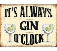Vintage Advertising Wall Tin Plaque 20x15cm - Pub Shed Bar Man Cave Home Bedroom Office Kitchen Gift Metal Sign - Always Gin O Clock Fun Drinking