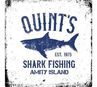 Vintage Advertising Wall Tin Plaque Large Square 20x20cm Pub Shed Bar Man Cave Home Bedroom Office Kitchen Gift Metal Sign - Quints Shark Fishing JAWS Movie Amity Island inspired