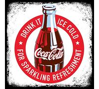 Vintage Advertising Wall Tin Plaque Large Square 20x20cm Pub Shed Bar Man Cave Home Bedroom Office Kitchen Gift Metal Sign - Retro Rustic Ice Cold Coke Coca Cola inspired