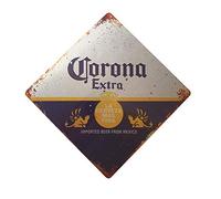 Vintage Advertising Wall Tin Plaque Large Square 20x20cm Pub Shed Bar Man Cave Home Bedroom Office Kitchen Gift Metal Sign - Mexico Rustic Retro Corona Extra Beer Lager inspired Chrome Silver