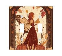 Vintage Aesthetic Fall Fairy Decorative Light Switch Cover Wall Plate 1 Gang Single Rocker, 70S Autumn Maple Leaf Pumpkin Electrical Faceplate for Room, Thanksgiving Switchcover Switchplate