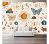 Vintage Aesthetic Geometric Butterfly Sun Wall Mural Wallpaper, Non Self Adhesive Paste The Wall Mural for Living Room Bedroom, Beige High Definition Art Wall Decor - 250 x 175 cm (W x H)