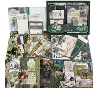 Vintage Aesthetic Scrapbook Kit - Junk Journal Supplies with Scrapbooking Paper A6 Grid Notebook, Journaling Supplies, Birthday Craft Gift for Adult, Teen, Girl, Kid, Botanical