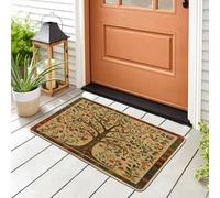 Vintage Aesthetic Tree of Life Front Black Door Mat Outside Inside Entrance 29 * 17, Retro Baroque Rococo Outdoor Indoor Non Slip Doormat, Small 70S Shoes Off Doormat for Patio Interior Garage