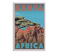 Vintage Africa Kenya Travel Poster Elephant Canvas Art Print Office Family Bedroom Decorative Posters Gift Wall Decor Poster 16x24inchs(40x60cm) Unframe-.