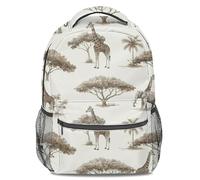 Vintage African Animal Print Backpack, Kids & Adults Cartoon Safari Travel Daypack, Giraffe, Zebra, Hippo Pattern Fashion Bookbag (print 2)
