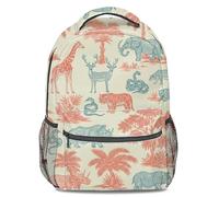 Vintage African Animal Print Backpack, Kids & Adults Cartoon Safari Travel Daypack, Giraffe, Zebra, Hippo Pattern Fashion Bookbag (print 3)